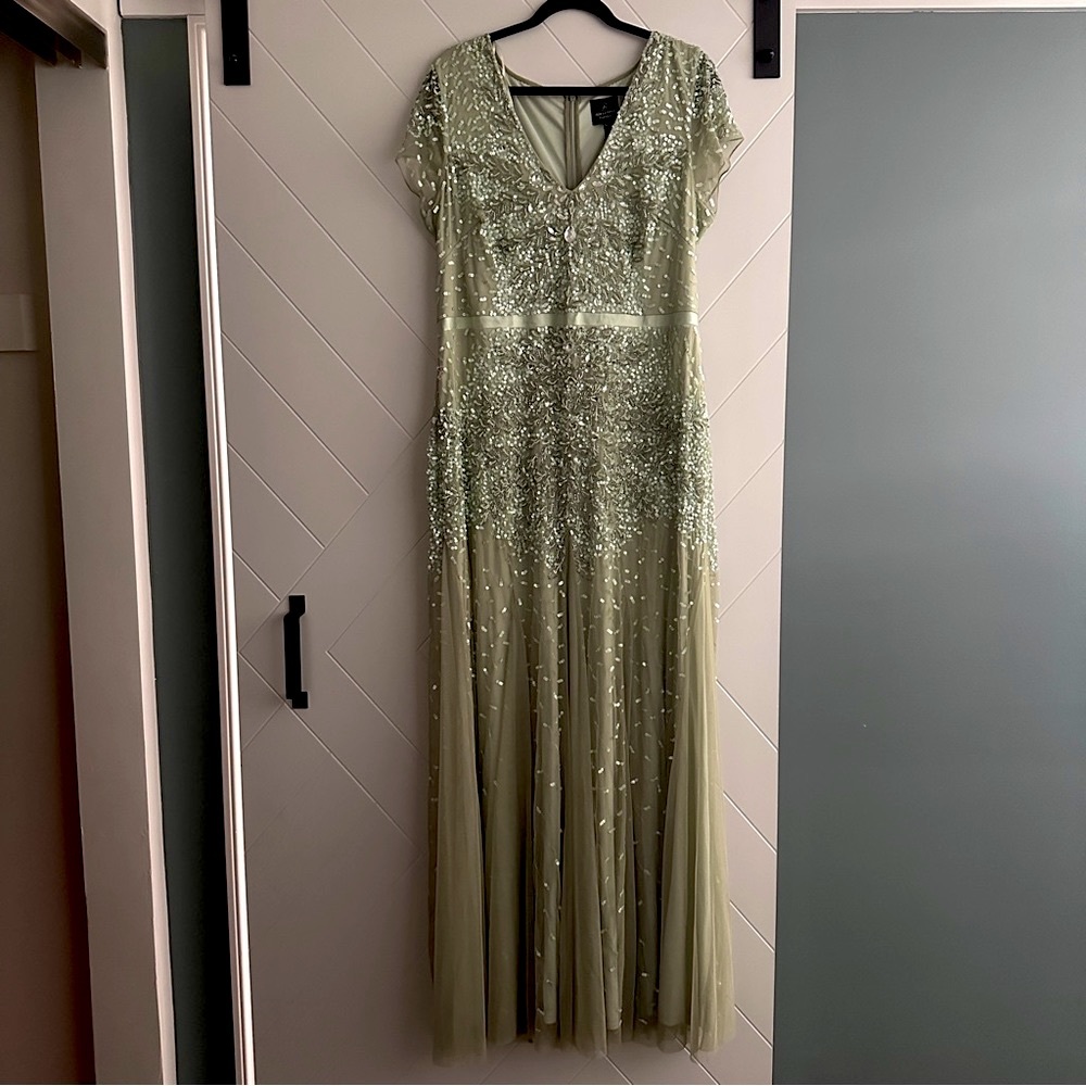 Adriana Papell Green Sequin Gown